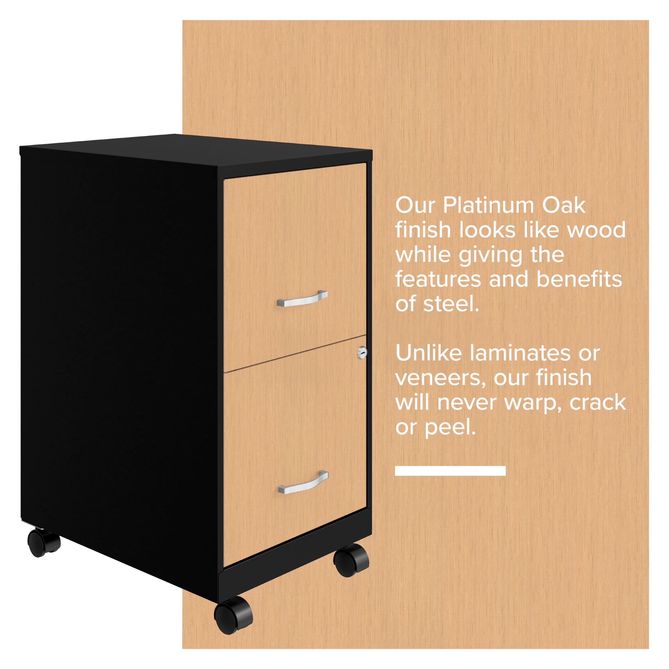 Space Solutions 18" Deep 2 Drawer Mobile File Cabinet with Wood Pattern Drawer Fronts, Black/Platinum Oak