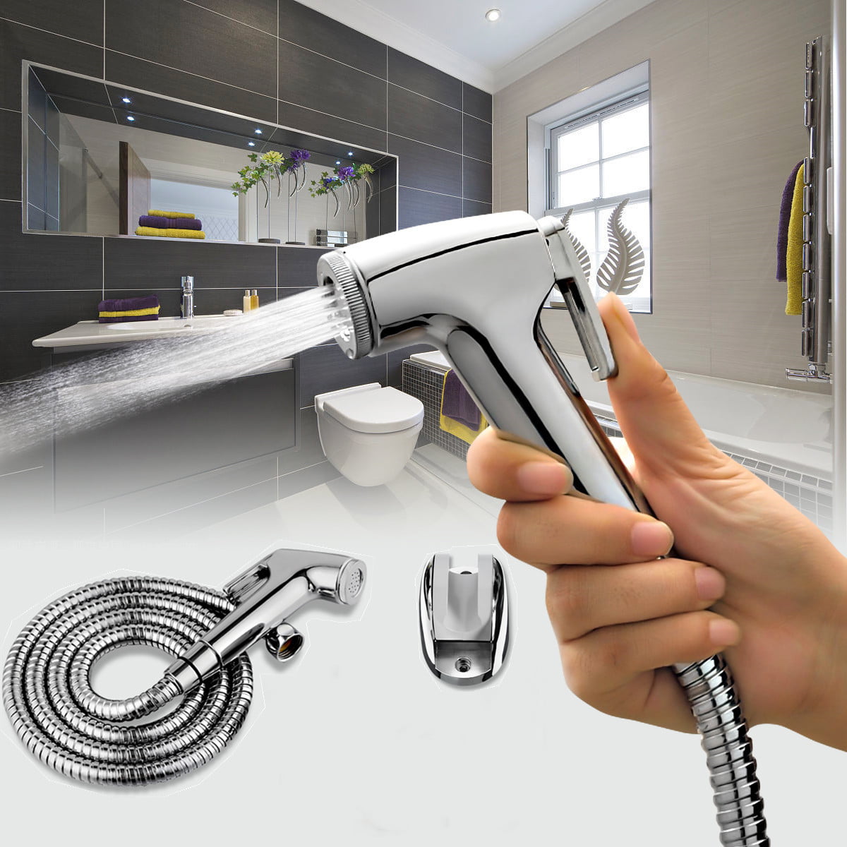 Stainless Steel HandHeld Toilet Bidet Sprayer Bathroom Shower T Adaptor Kit Set 