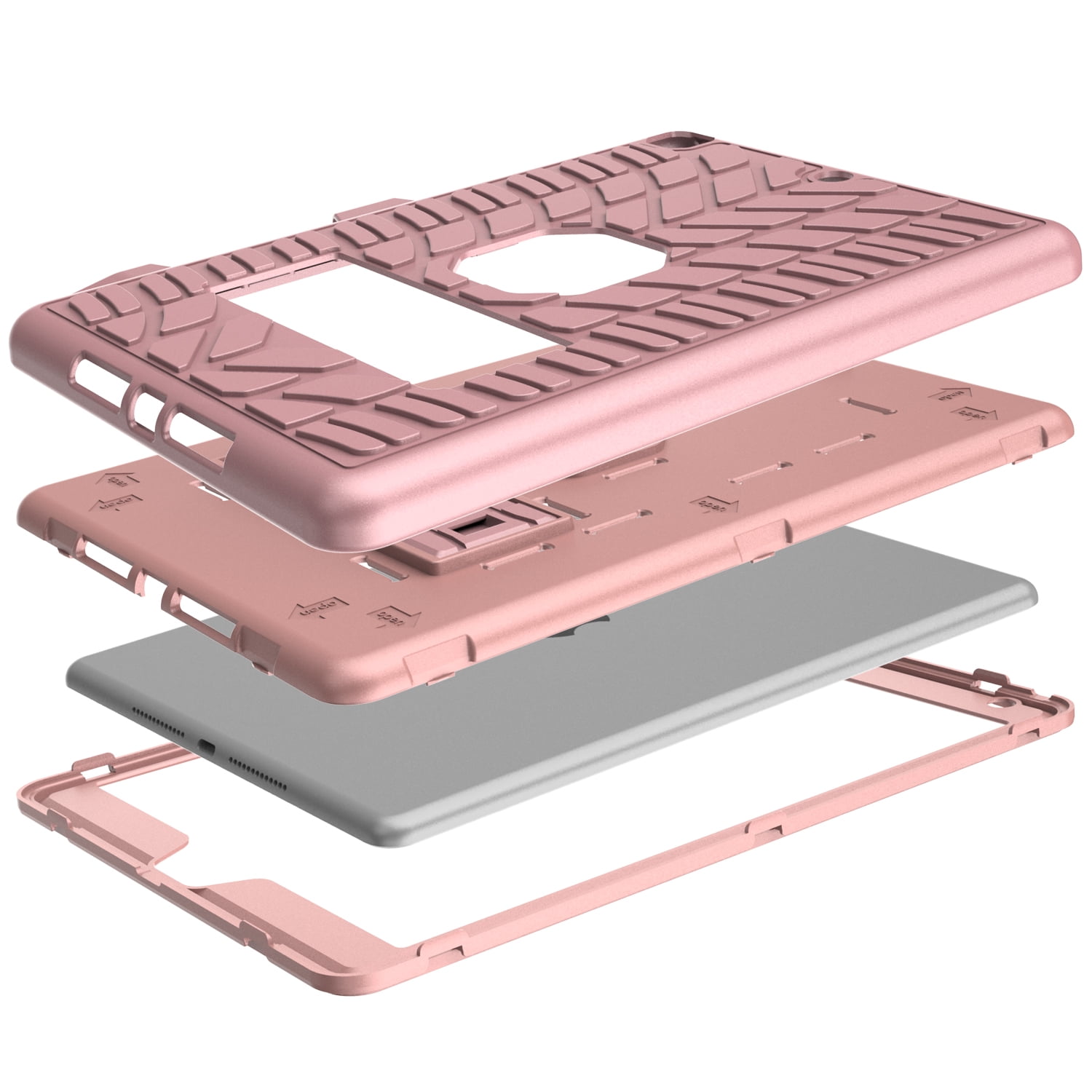 iPad 10.2 Case 7th Generation with Pencil Holder, Allytech Hybrid Dual Layers Heavy Duty Shockproof Defender Build Kickstand Drop Protection Case Cover for Apple iPad 7th Gen 2019,Pink