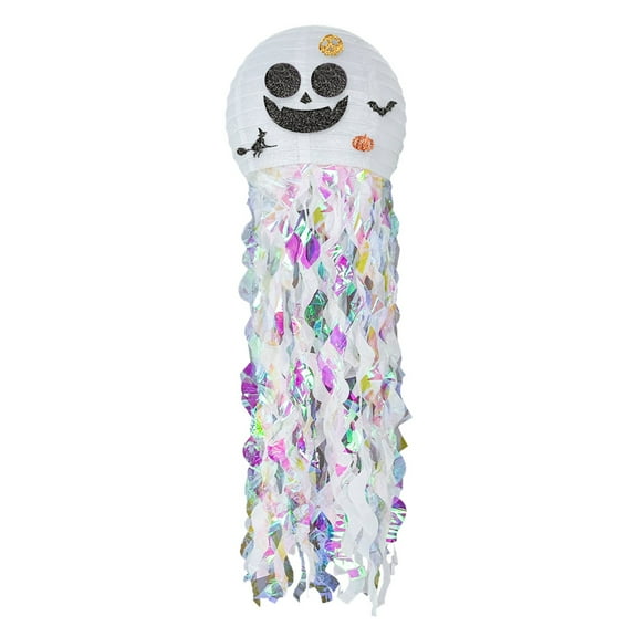 BNNG Hanging Halloween Paper Lanterns, Hanging Decoration, Party Lanterns Witch bat Honeycomb Pom Pom Tassels Set for Indoor Outdoor Garden Party Halloween Decor