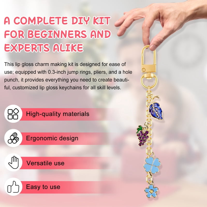Keychain Making Kit w/Charms Jump Rings Hole Punch Pliers for DIY Crafting and Jewelry Making