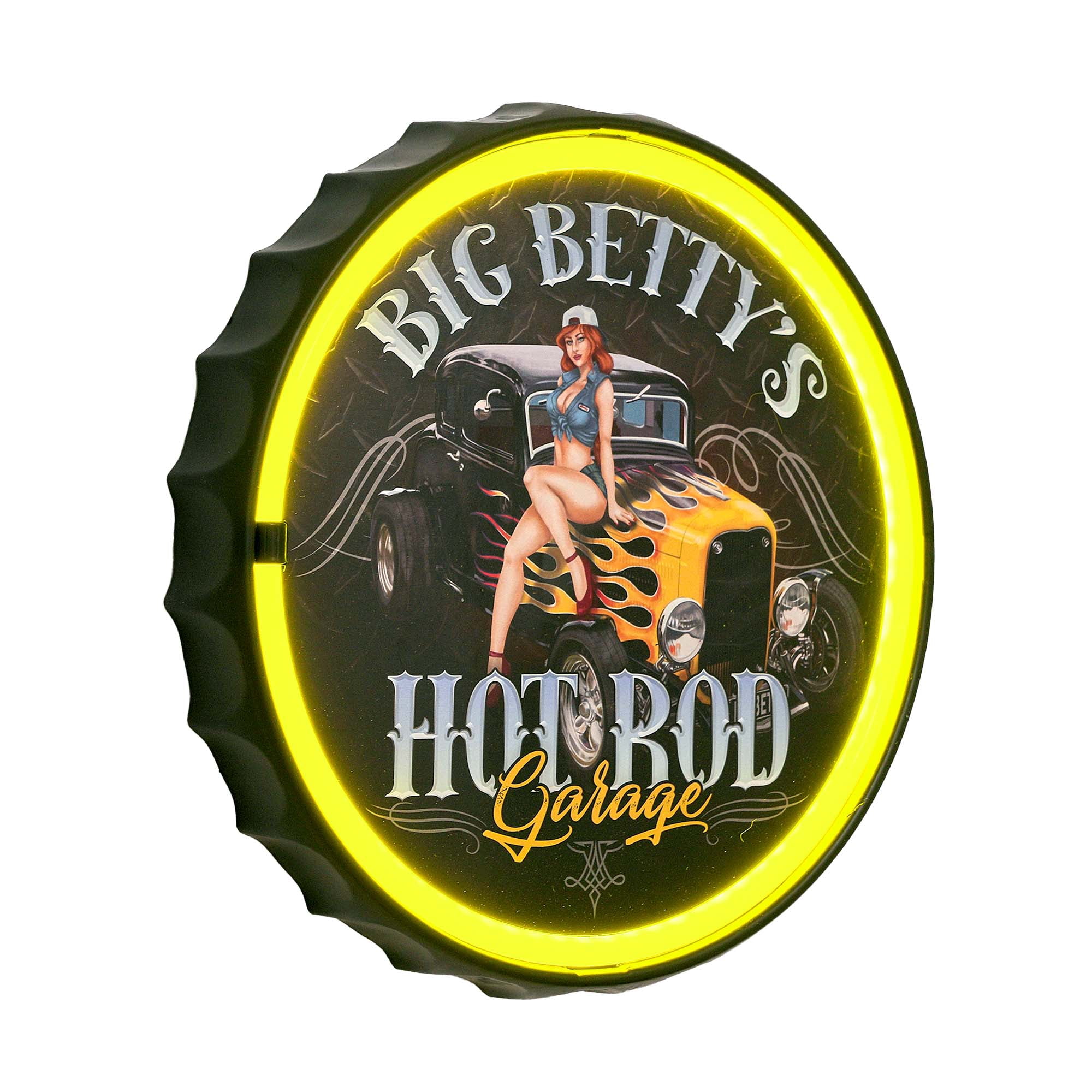 American Art Decor Big Betty's Hot Rod Garage LED Neon Rope Wall Sign - Battery & USB Powered - Vintage Room Decor - Retro Lights for Bar, Man Cave, Garage, Game Room & More