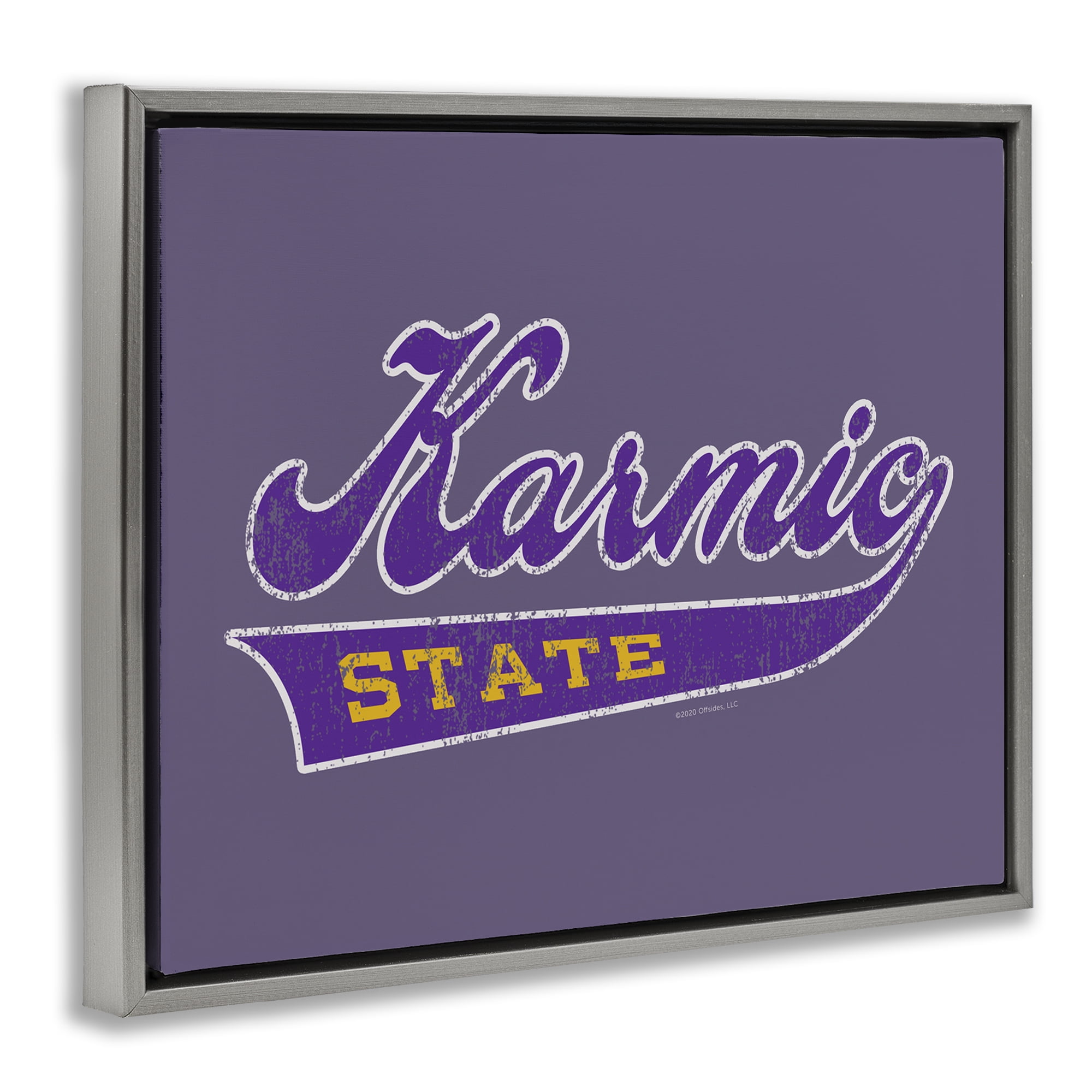Stupell Industries Karmic State Varsity Text & Numbers Painting Gray Floater Framed Canvas Art Print Wall Art, 21 x 17