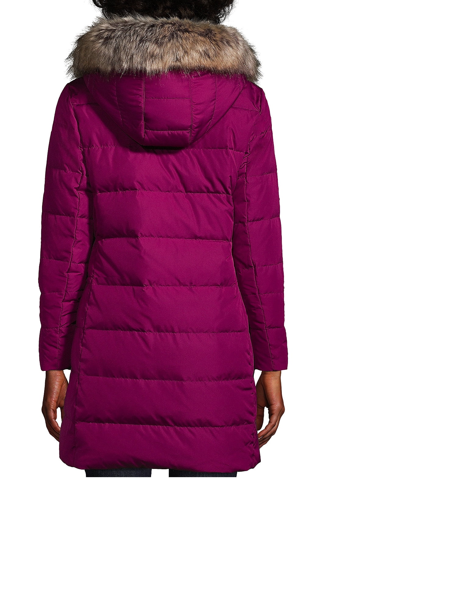 Lands end women's winter long down clearance coat with faux fur hood
