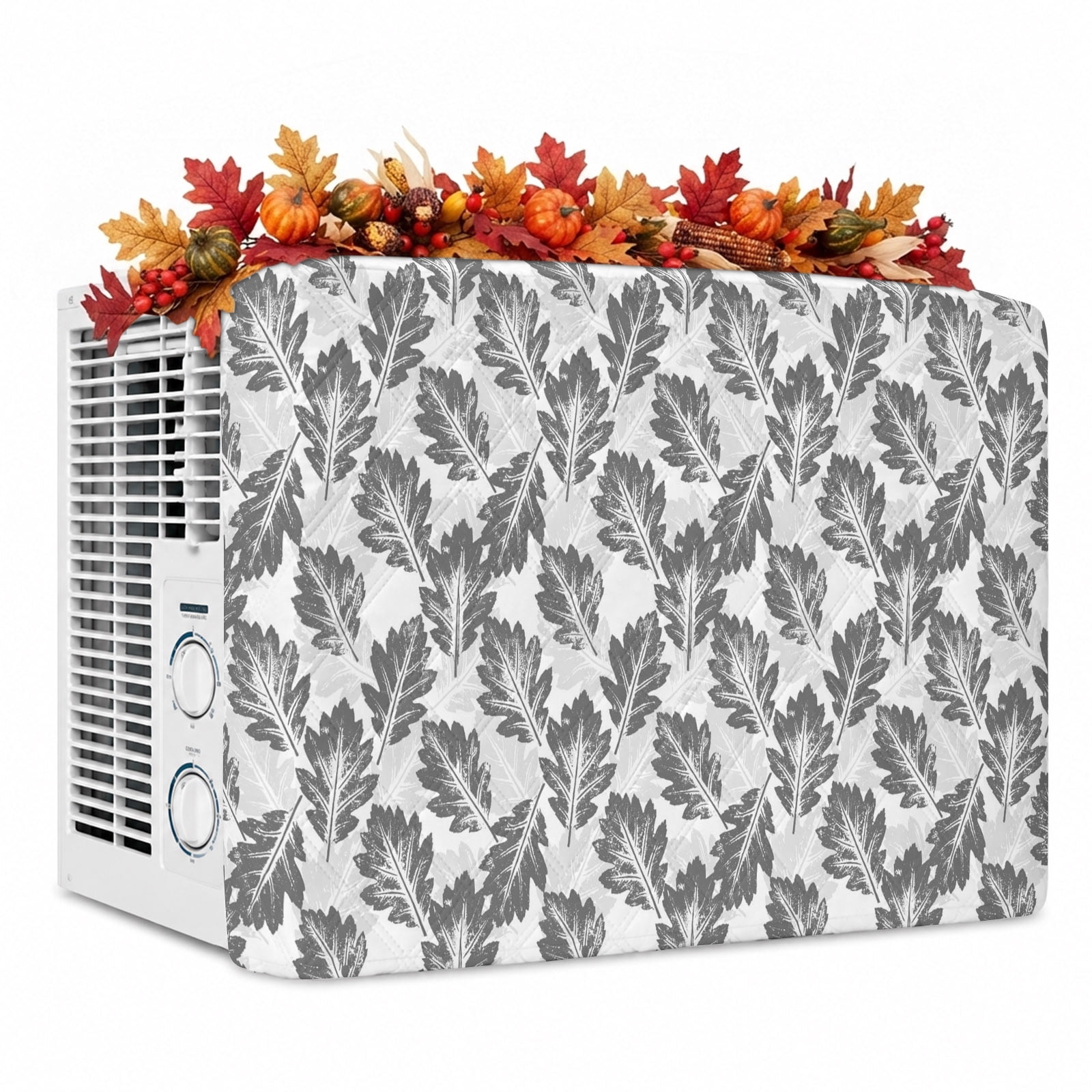 Oak Leaves Indoor Air Conditioner Covers Double Insulation AC Unit Cover with Drawstring Fall Harvest Gray Botanical Minimalist Waterproof Window Air Conditioner Covers for Inside 21 x15 x3.5