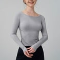 thumbnail image 2 of aidice Workout Tops for Women Round Neck Long Sleeve Side Ruched Slim Fitting Yoga Athletic Tshirts, 2 of 4