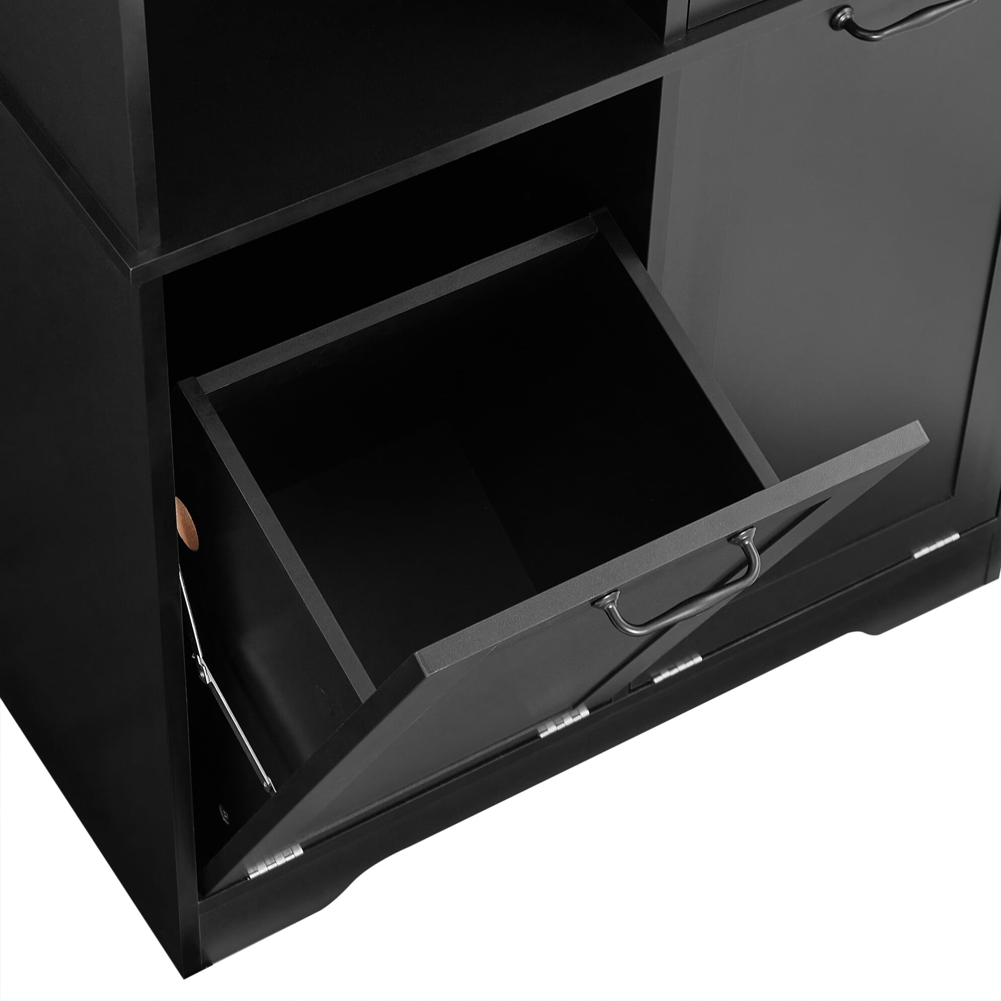 Bathroom Storage Cabinet with 2 Laundry Hamper, Wooden Bathroom Pantry Cabinet with 1 Cabinet and 4-Layer Shelves for Living Room, Black