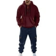 thumbnail image 2 of CharmCyan Men’s 2-Piece Hoodie and Jogger Sweatpants Set, Casual Athletic Tracksuit with Zip Pockets, Soft Fleece Lining, Comfortable Fit Deep Red L, 2 of 2