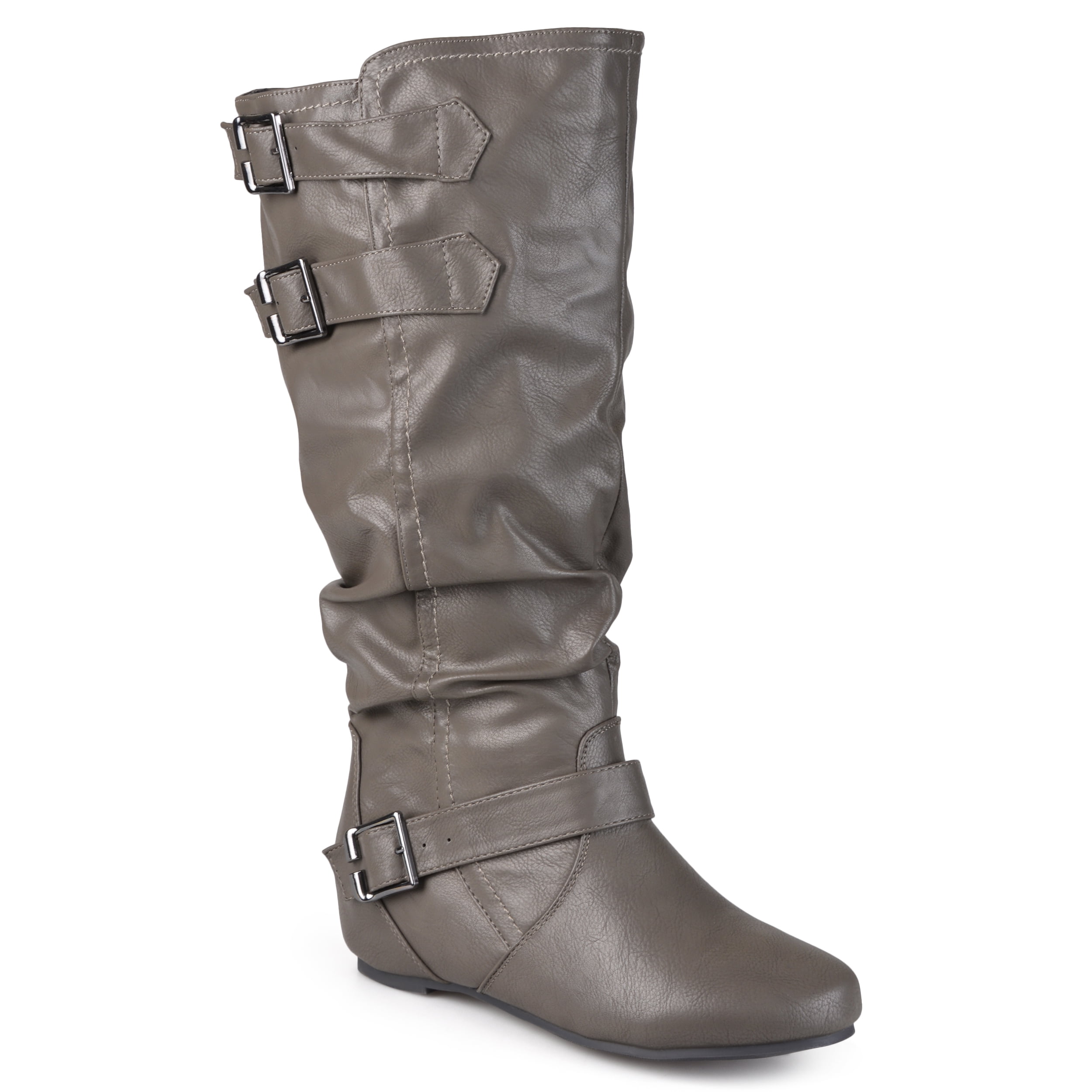 Brinley Co. Women's Extra Wide Calf Buckle Slouch Low-wedge Boots ...
