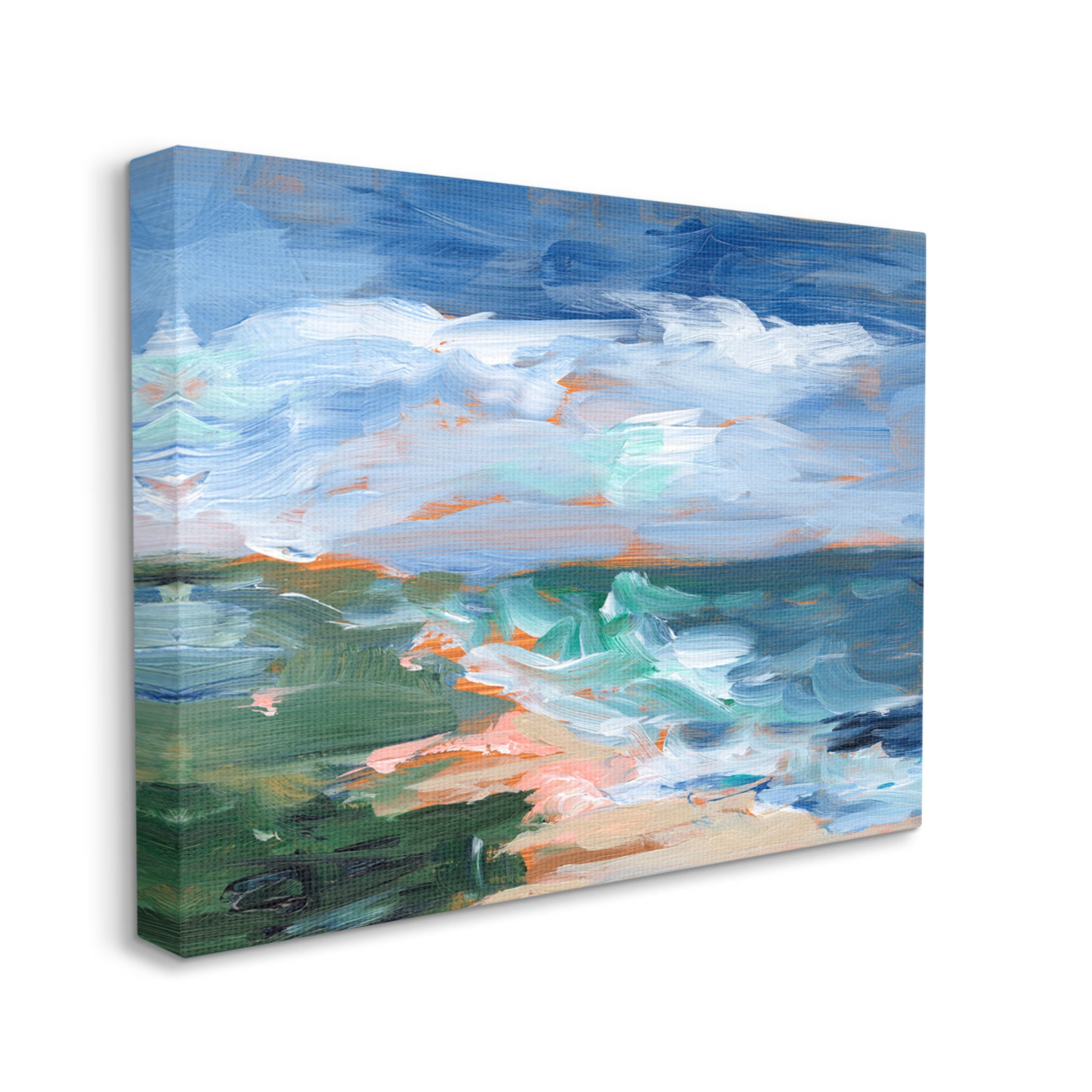 Crashing Beach Waves Abstract Scene Landscape Painting Gallery Wrapped Canvas Print Wall Art