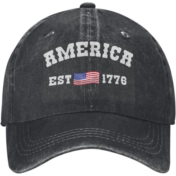 America Est 1776 Patriotic 4th of July Cowboy Hat Men Vintage Baseball Cap Women Dad Hat Adjustable Trucker Hat Black