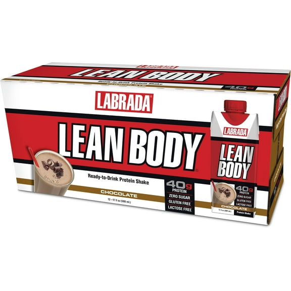Labrada Lean Body Ready to Drink Protein Shakes, Chocolate, 40g Protein, 17 Fl Oz, 12 Ct