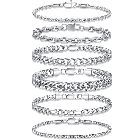 Turandoss Figaro Chain Bracelets for Men Stainless Steel Rope Link Stack Chain Set Trendy Jewelry Teacher Appreciation Mothers Day Graduation Gifts for Her Mom Kids Teen Girls Wife Ideas
