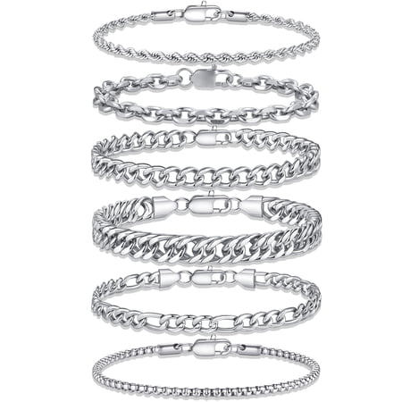 Turandoss Figaro Chain Bracelets for Men Stainless Steel Rope Link Stack Chain Set Trendy Jewelry Teacher Appreciation Mothers Day Graduation Gifts for Her Mom Kids Teen Girls Wife Ideas