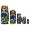 "6.5"" Set of 5 White Flowers on Blue Russian Nesting Dolls"