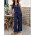 thumbnail image 6 of Womens 2 Piece Outfits V Neck Tie Waist Vest and Wide Leg Casual Pants Sets Navy Blue M, 6 of 7