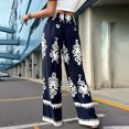 thumbnail image 4 of DHFJKG Boho Pants Women High Waisted Wide Leg Casual Drawstring Ethnic Style Printed Flowy Palazzo Summer Beach Vacation Clothes Trendy Trousers, 4 of 7