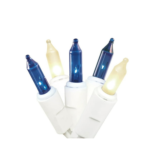 100Count Blue and Frosted Clear Mini Christmas Light Set, 20.6ft White