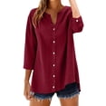thumbnail image 3 of Vinsonshop Women's Cotton Linen Button Down Shirt Cotton Shirts Linen Clothes for Women Gauze Tops Cotton Linen Button Up Shirts Cotton Gauze Summer Gauze Shirts V Neck Work Blouse Wine L, 3 of 9
