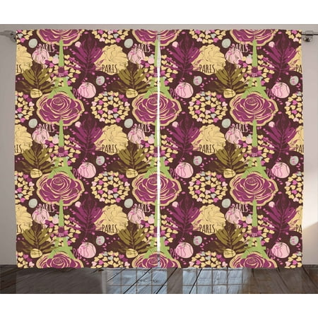 Modern Curtains 2 Panels Set Paris Landmark Eiffel Tower Leaves