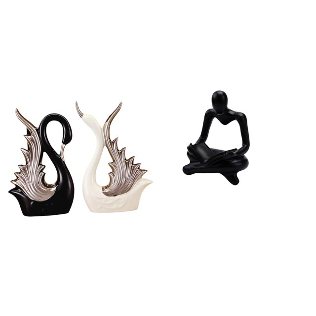 Escultura De Cerámica Con Forma De Cisne Y Estatua De Pensador Abstracto Creativo Para La Sala De Estar, Estantería, Colección De Decoración De Chimenea De Aniversario