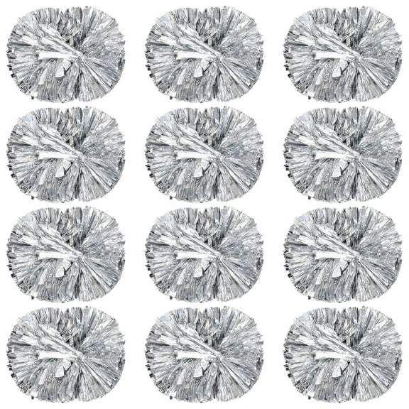 12 PCS Cheerleading Pom Poms, 11.4 in Silver Cheer Pom Poms with Handles for Sports Events and Parties