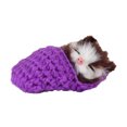 thumbnail image 1 of Muñeco de peluche de gato durmiendo en pantuflas, mini gatito con maullidos, juguete de mano decorativo, regalo para niños y niñas (morado), 1 of 8
