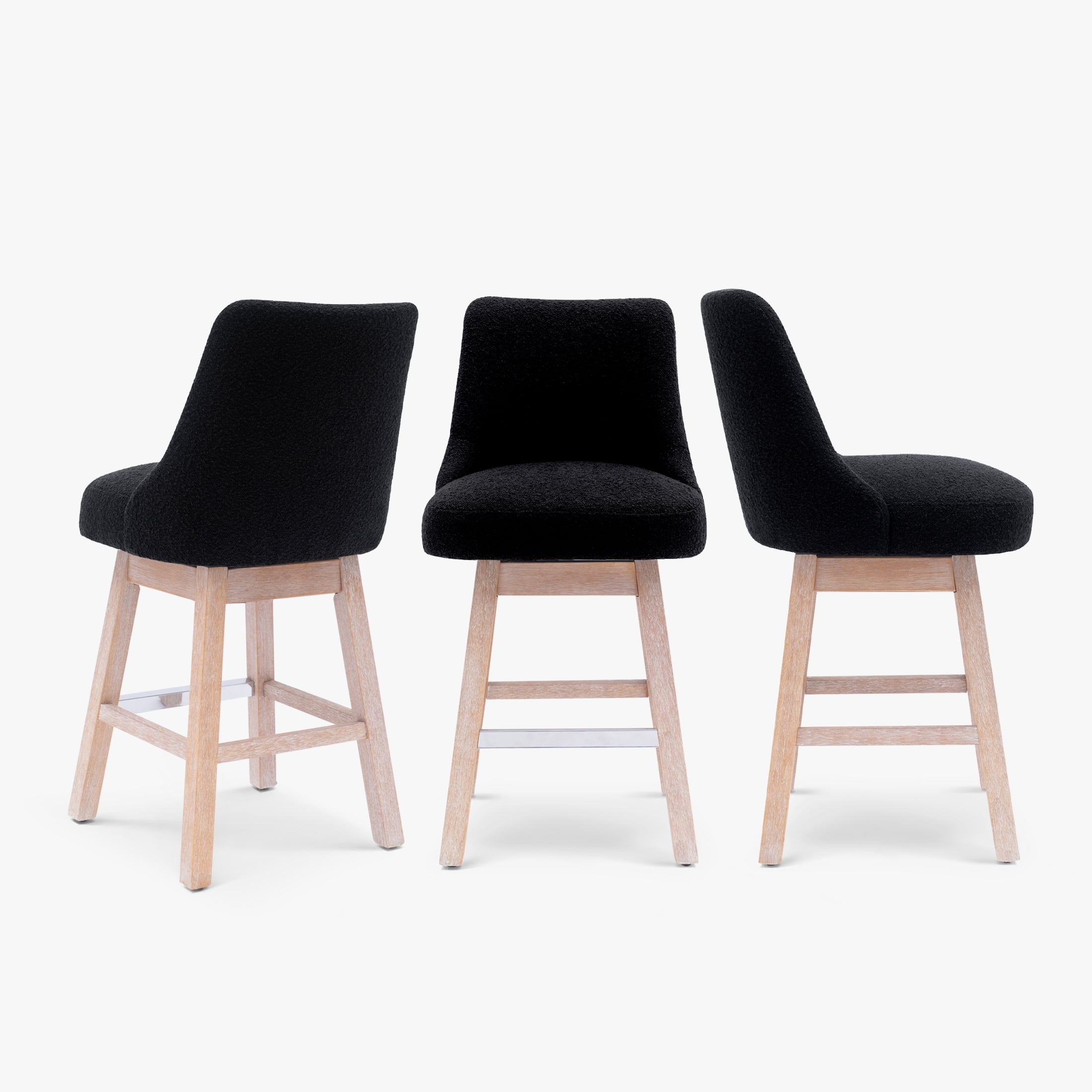 WestinTrends Genevieve 26" Upholstered Swivel Counter Height Bar Stools (Set of 3) , Antique Oak/Black