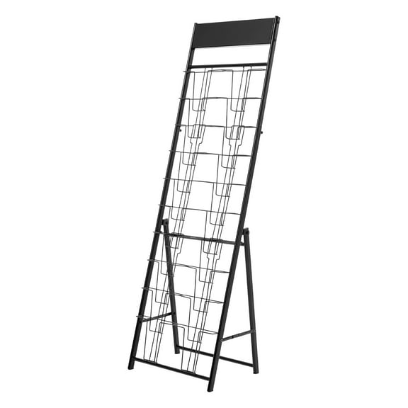 KFFKFF Portable Brochure Display Rack with 20 Pockets, Floor-Standing Magazine and Literature Holder, Metal Newspaper and Catalog Organizer for Shops, Offices, Exhibitions, and Trade Shows, Black