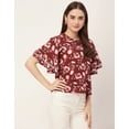 thumbnail image 3 of Moomaya Printed Tops For Women, Lace Flutter Sleeve Viscose Casual Top, 3 of 9