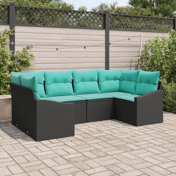 vidaXL 6 Piece Garden Sofa Set with Cushions, Black Poly Wicker