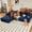 Blue, variant on LUCKHAO Left-Facing Chaise Corduroy Tufted Sectional Sofas with 3 Large Cushions, Black