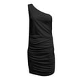 thumbnail image 5 of ClodeEU Ladies Slanted One Shoulder Sleeveless Solid Color Pleated Hip Mini Dress (Black 8(L)), 5 of 6