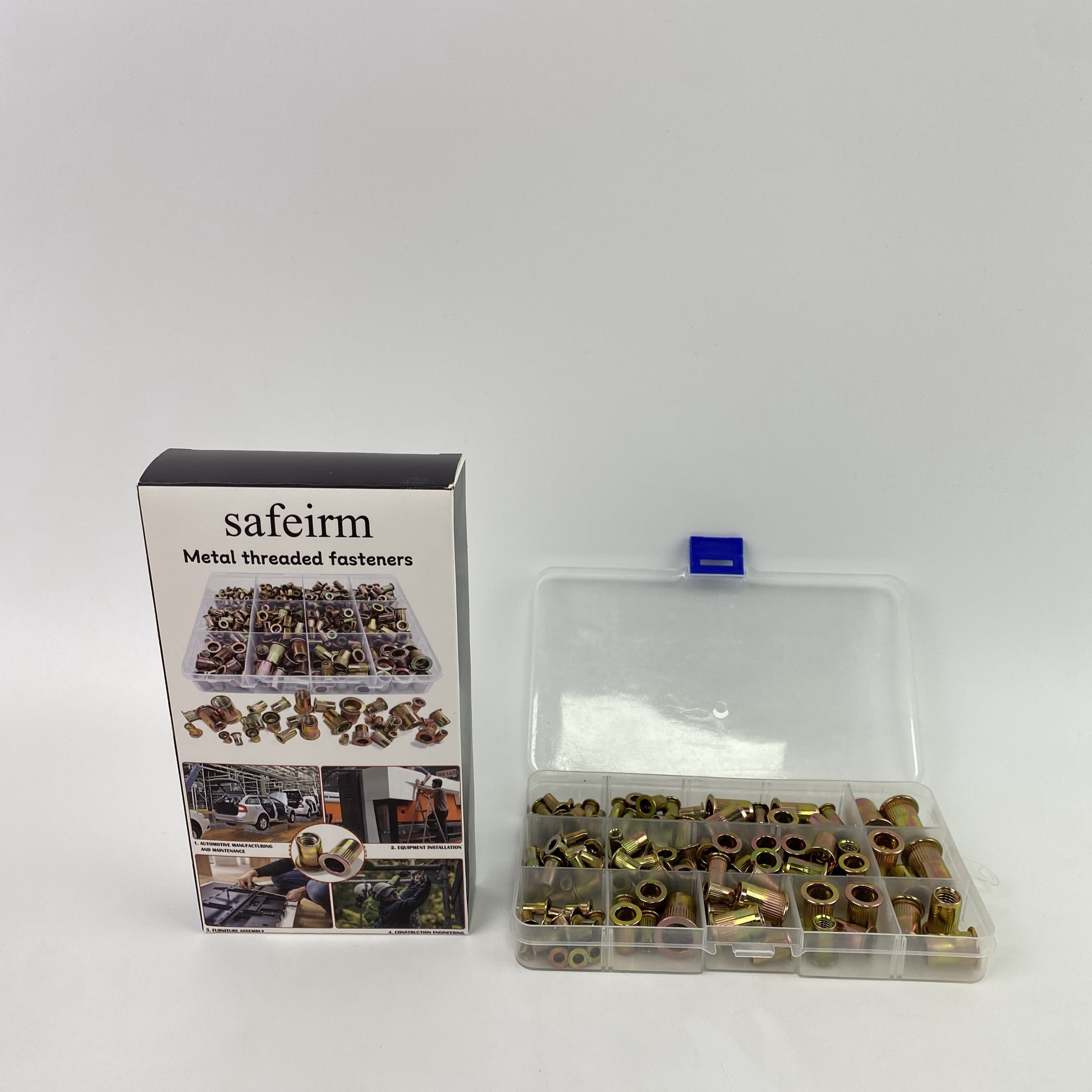 safeirm Metal threaded fasteners,Rivet Nut Kit, 470Pcs SAE & Metric UNC Rivet Nut, Zinc Plated Carbon Steel Rivnut Threaded Inserts Assortment Set Nutserts, Sizes 6-32 8-32