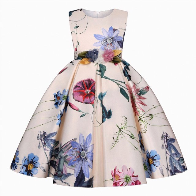 gdxvjhbj Robe pour Tout-Petit Robe Fille Élégante Sans Manches Ligne A Robes de Bal Formelles Communion Mariage Fête Robes 5T 6T (Beige,5-6 Ans)