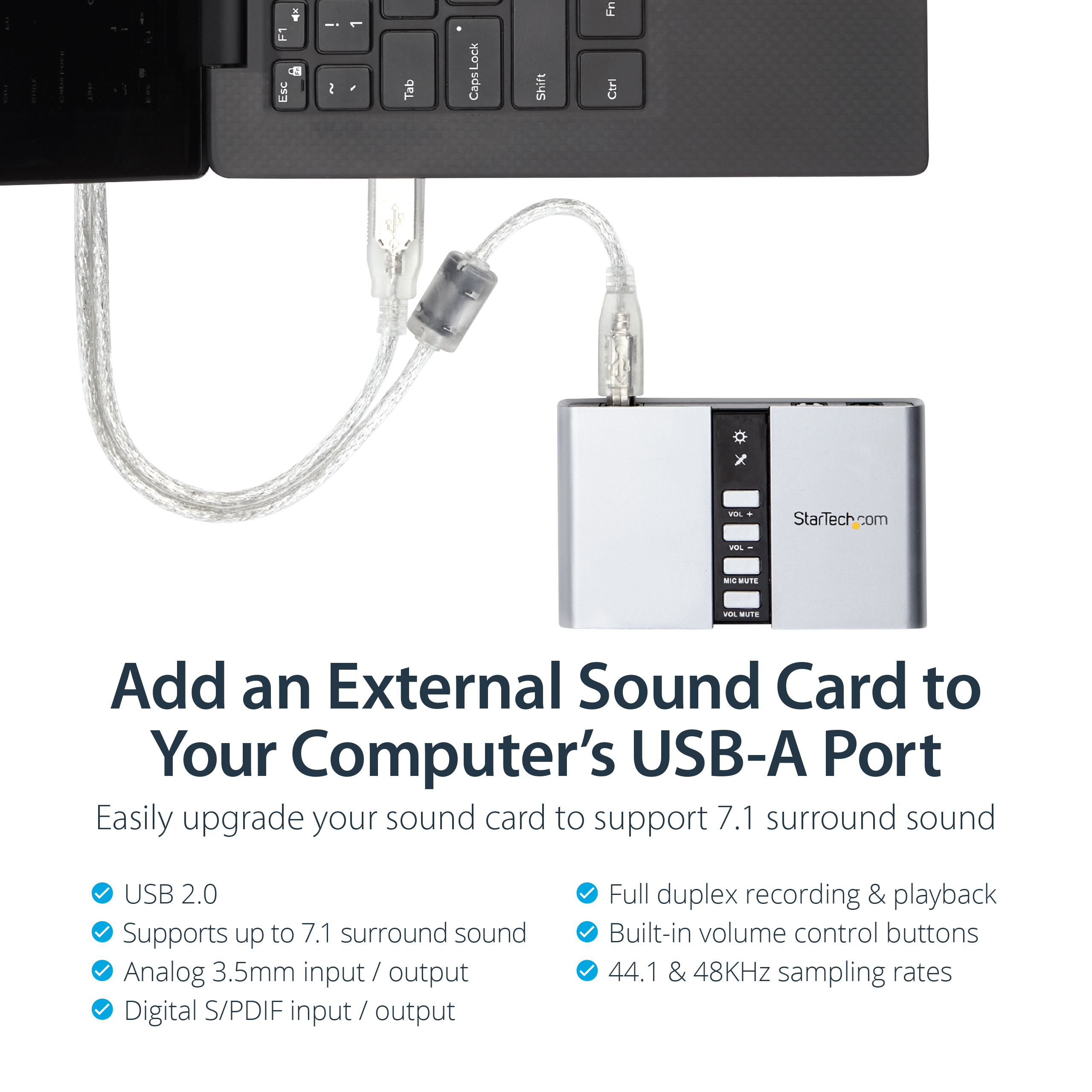 StarTech.com 7.1 USB Sound Card - External Sound Card for Laptop with SPDIF Digital Audio - Sound Card for PC - Silver - image 2 of 6