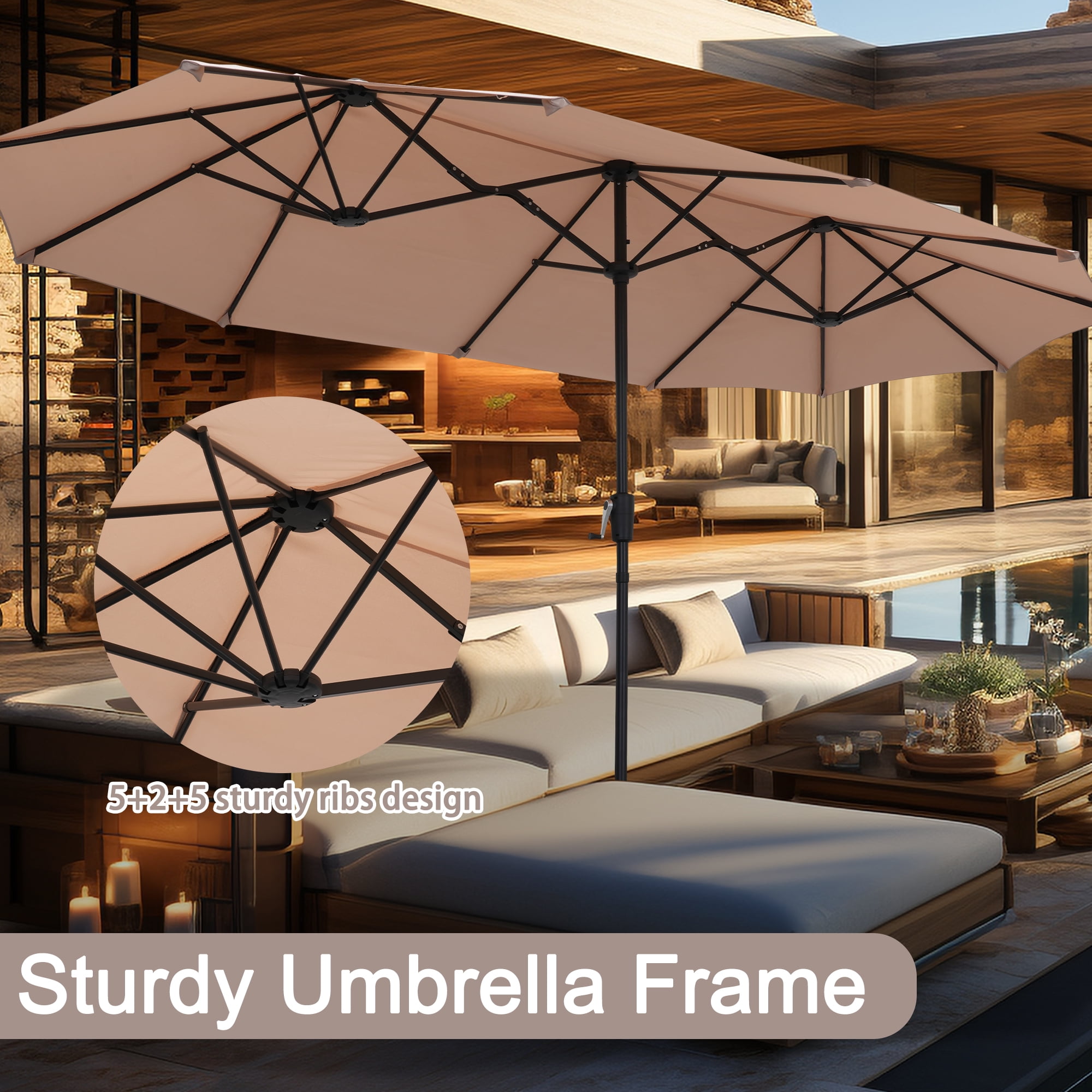 Autlaycil 13ft Rectangle Patio Umbrella with Crank System, Sturdy Ribs for Pool, Yard, Market - Beige