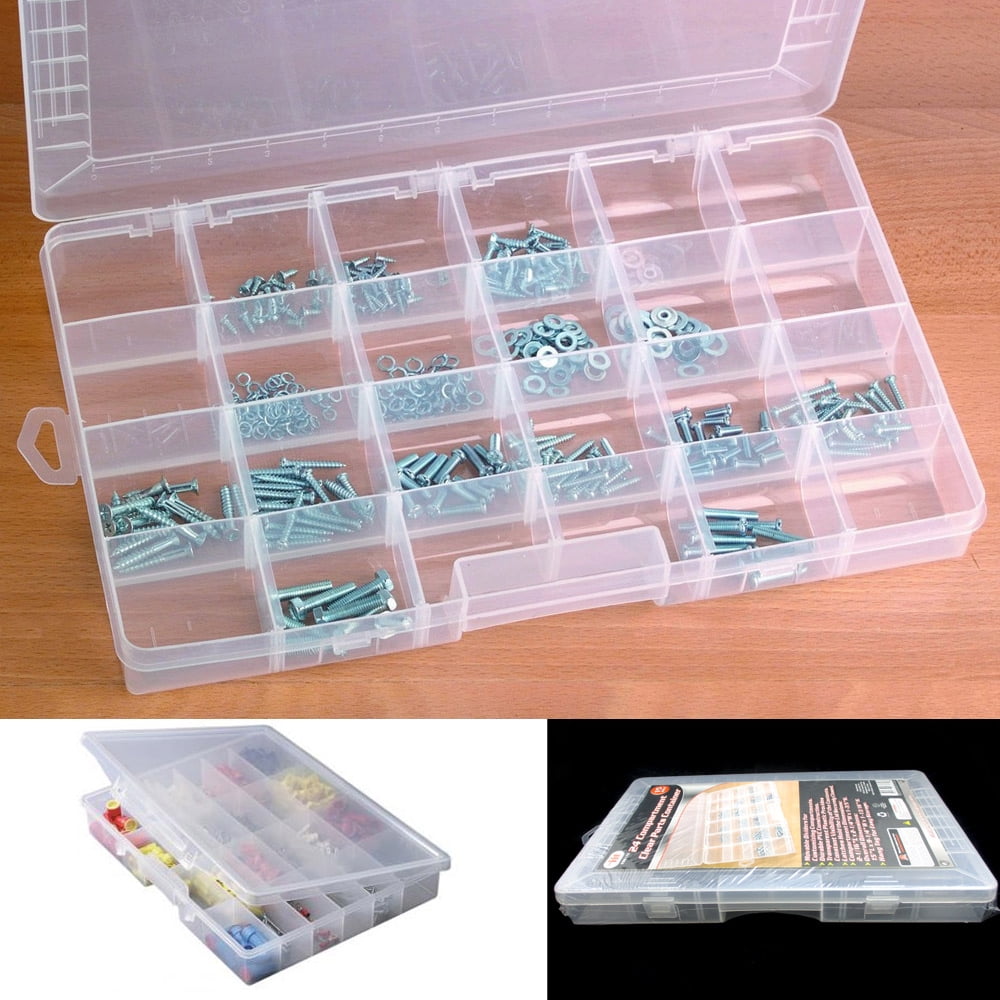 Small Parts Organizer 24 Compartment Plastic Storage Cabinet Black And Clear 