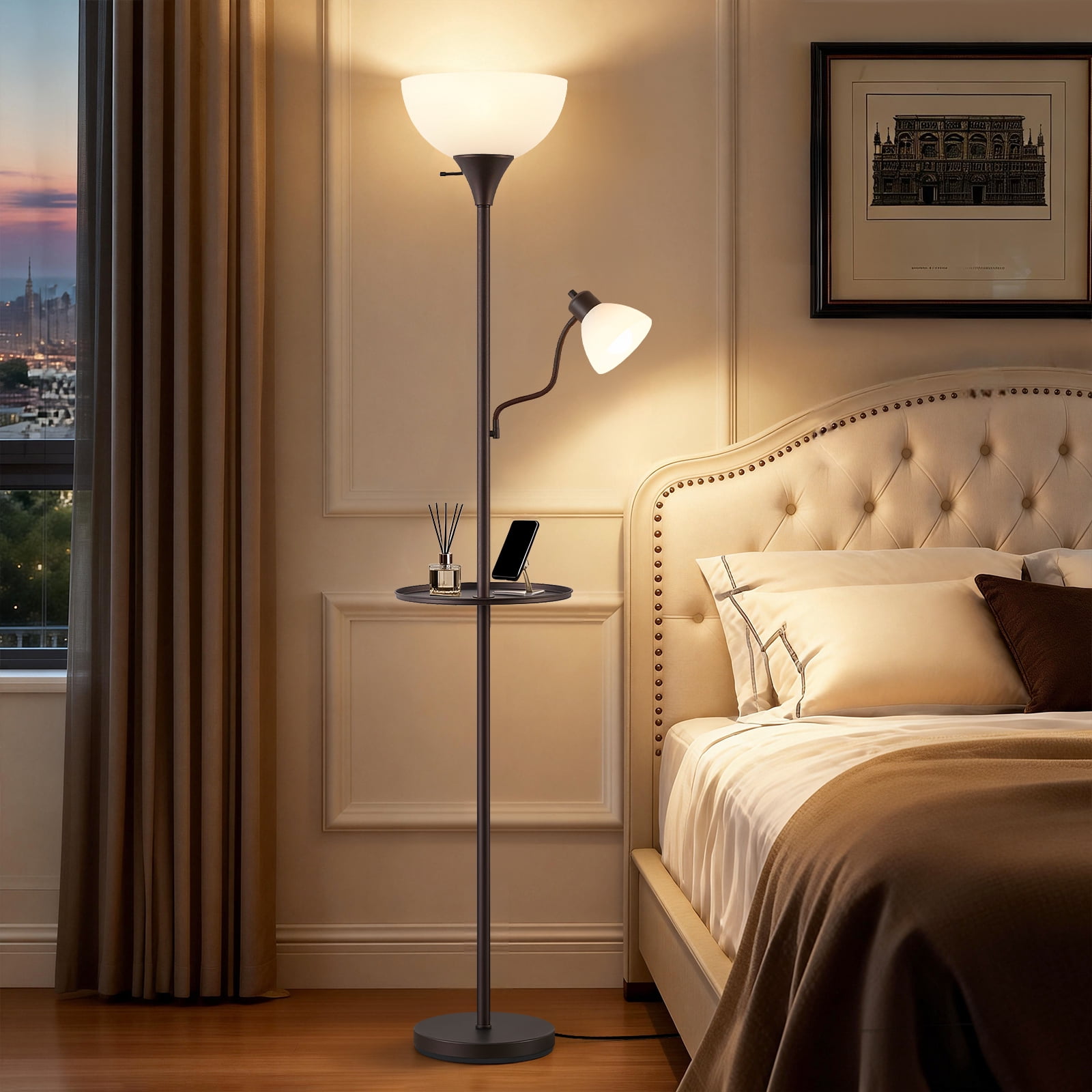 NATYSWAN 72" Floor Lamp with Table, Adjustable Reading Lights, Modern Torchiere Floor Lamps for Living Room, Bedroom, Office, Brown Bulb not Included