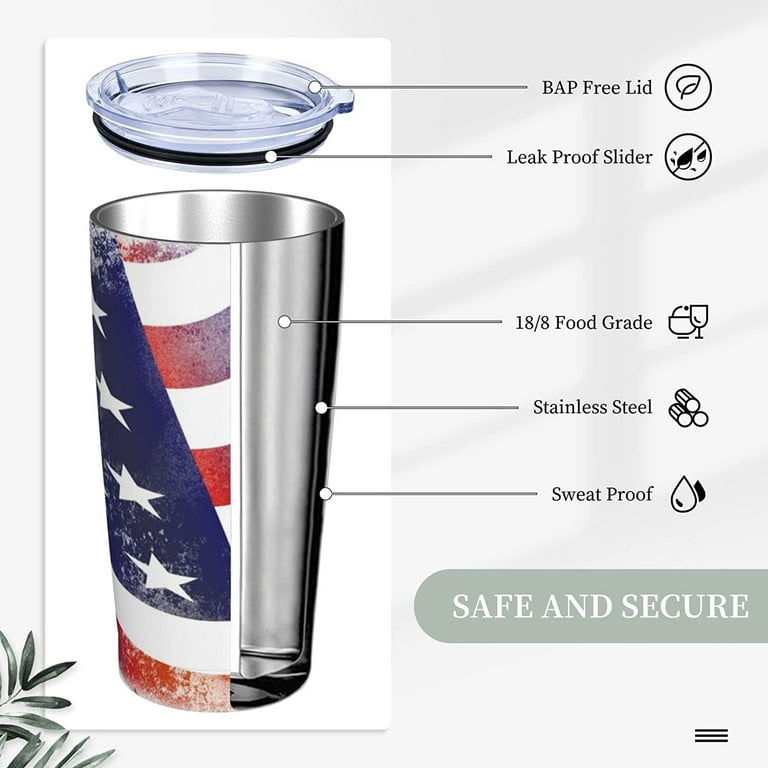 64 Ounce Insulated USA Flag Mug with Handle and Flexible Straw with Cap