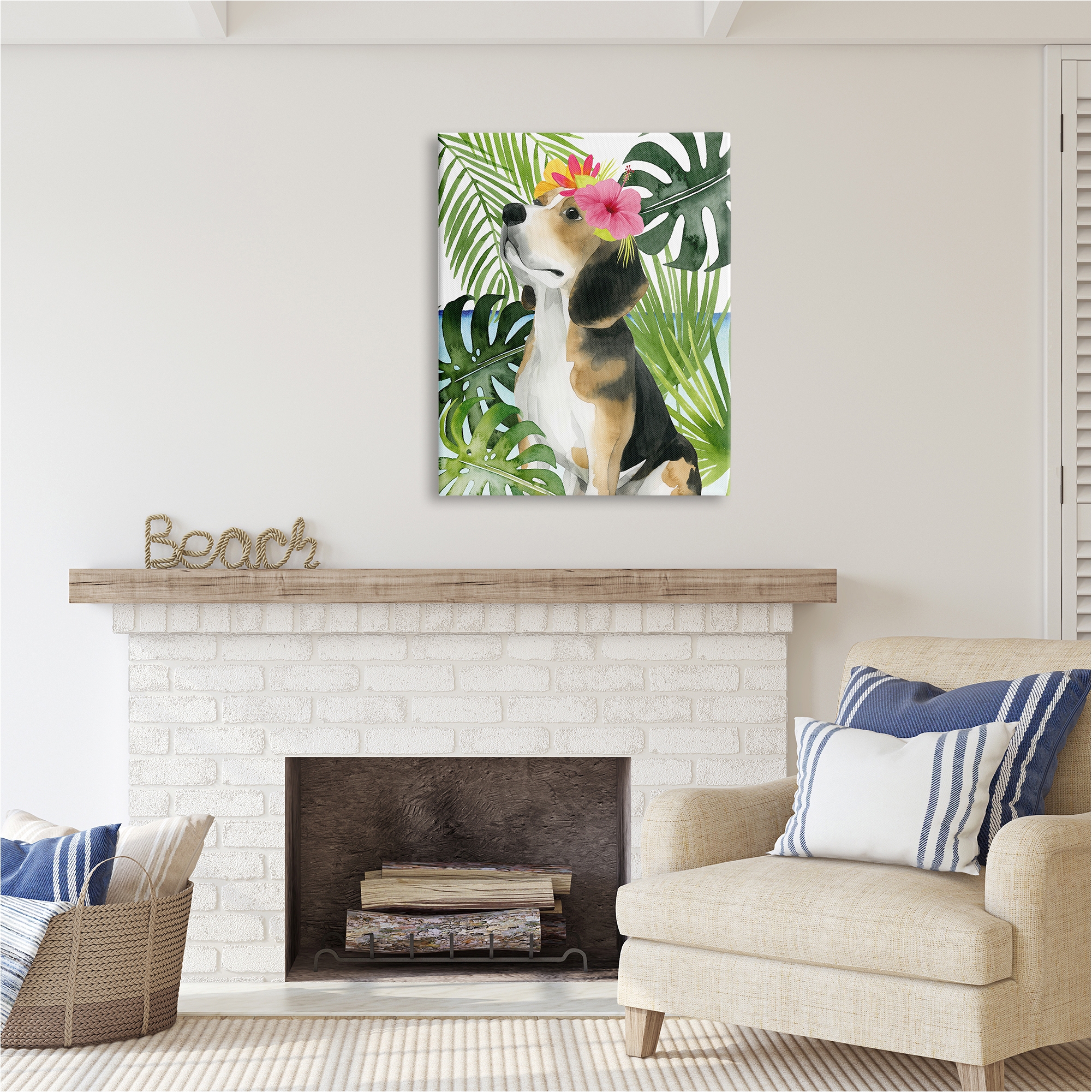 Stupell Industries Puppy with Hibiscus Animals & Insects Painting Gallery Wrapped Canvas Art Print Wall Art, 30 x 40