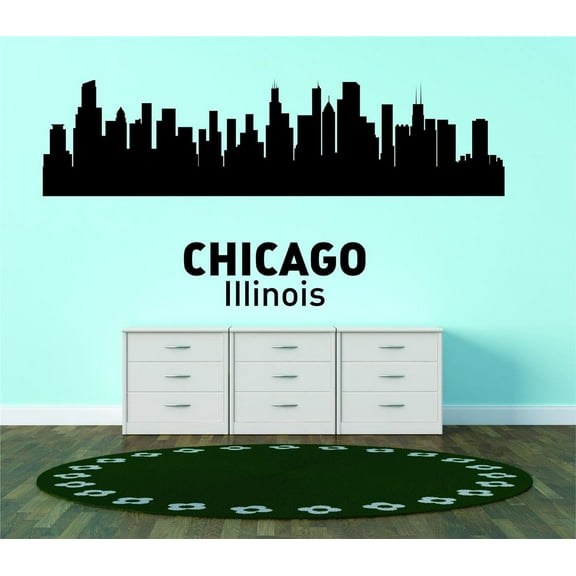 New Wall Ideas Chicago Illinois United States Major City Geographical Map Landmark 30x64