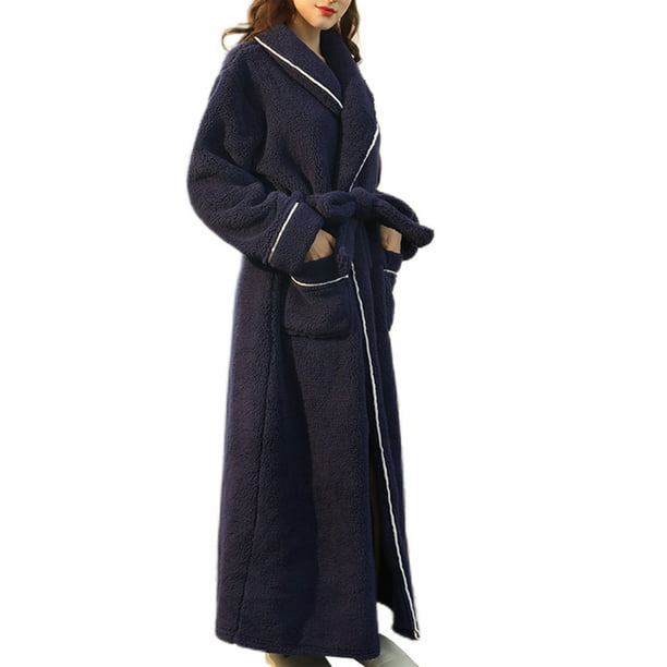 Cardigan Button Up Long Robe, Thickened & Fuzzy Solid Lounge Robe, Women's  Sleepwear