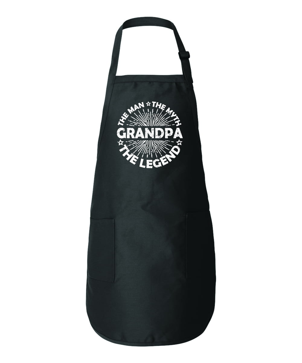 Wild Bobby, Grandpa Man Myth Legend Father's Day Gift Kitchen BBQ Grilling Cooking Dad Father Apron with Pockets, Black, One Size