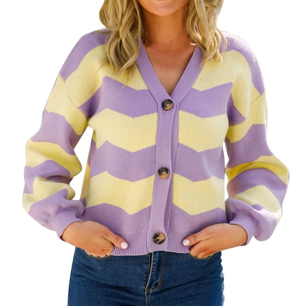 Gibobby Cárdigan para mujer Cárdigan Suéter cárdigan para Mujer Suéteres ligeros(Morado,CH)