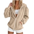 thumbnail image 2 of Sevevn Women’s Corduroy Zip Up Hoodie Casual Oversized Ribbed Jacket Long Sleeve Drawstring Hooded Sweatshirt with Pockets Lightweight Fall Outerwear Coat Khaki L, 2 of 7