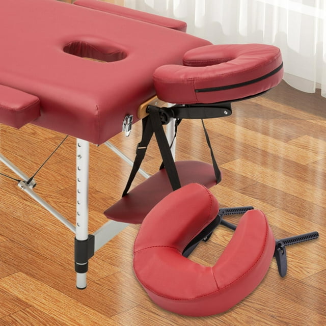 Cuna facial con almohada para mesa de masaje, cómoda, de cuero sintético, ligera, para salón en casa, suave, universal, para cuello y cabeza. rojo