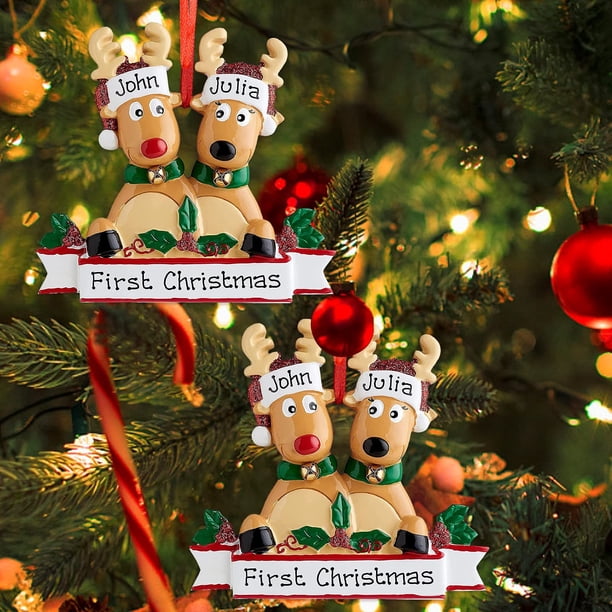 Ornements de Noël de Cerfs personnalisés Famille de 2,3,4,5,6,7,8 Nom personnalisé Ornement de Noël de Renne avec Texte, Cadeaux de décoration de Noël personnalisés - Famille de 7