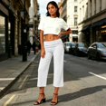thumbnail image 7 of Fold Over Capri Pants for Women Low Rise Wide Leg Yoga Capris Summer Cute Going Out Flowy Cropped Gaucho Pants White M, 7 of 7