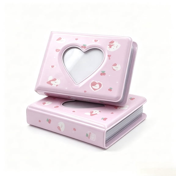 2 Pack Pink 3 Inch Mini Photo Albums, Heart Hollow Design Card Binders with 36 Pockets Each, Portable Photo & Card Holders